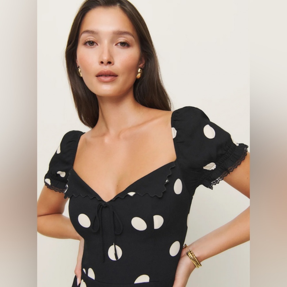 NWT Reformation Shyla Polka Dot Dress with Bow Details Size 6 - Picture 2 of 16